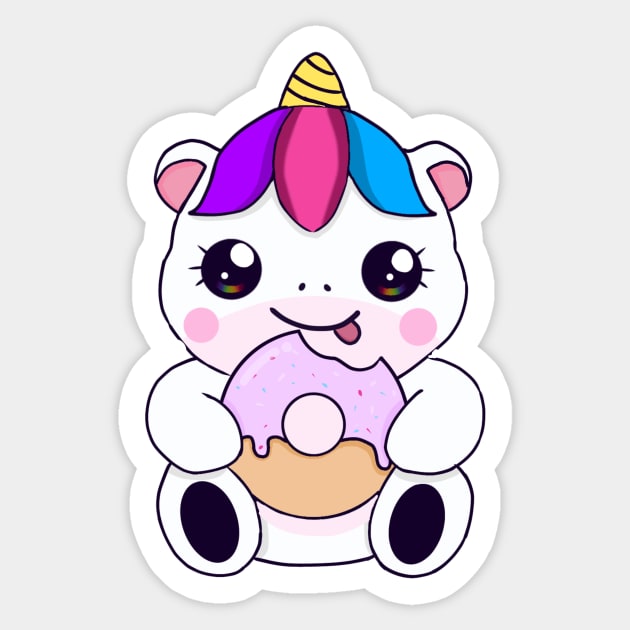 Kawaii Unicorn eating Donut Sticker by logiamerch
